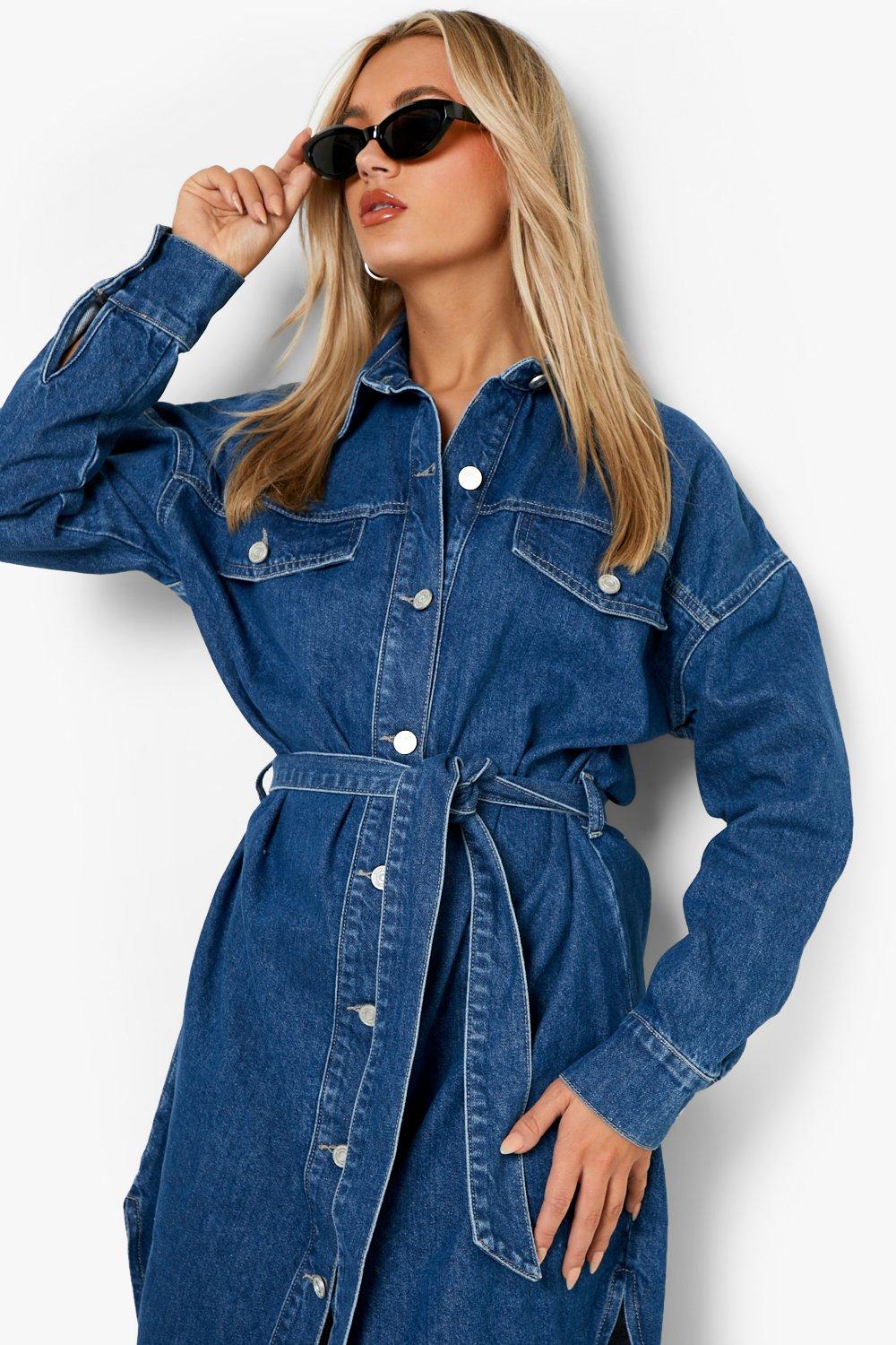 Belted Midi Denim Shirt Dress